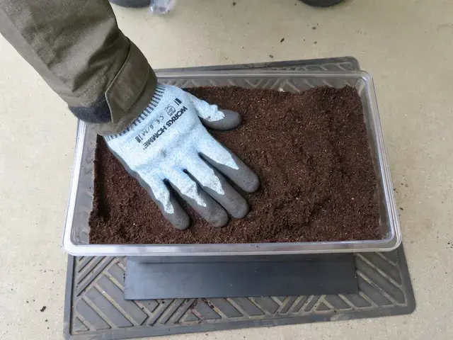 残った産卵マットを入れて平らにする